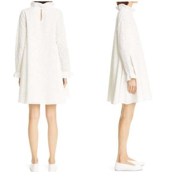Merlette Cream White Eyelet Long Sleeve Shift Babydoll Mini Dress Sz S - Picture 2 of 15